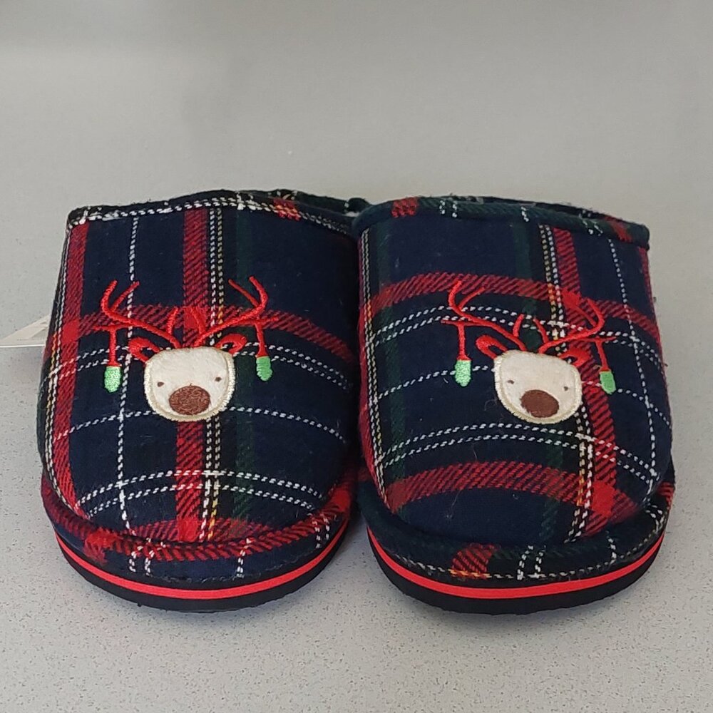 KuaiLu Plaid Holiday Reindeer Slippers Size 7 - Picture 2 of 9